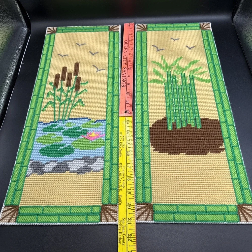 Plastic Canvas Koi Pond Fish Bamboo Panels COMPLETE Set Of 4
